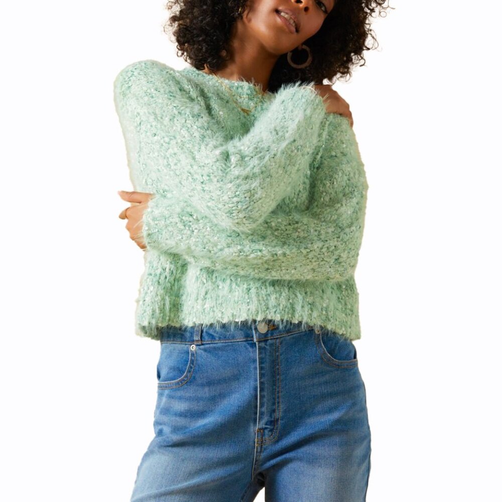 Francesca's mi ami Knit Crewneck Textured Pullover Chunky Sweater Green Size M